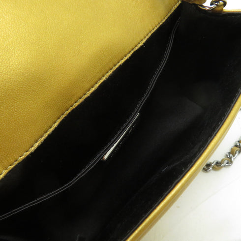 CHANEL Quilted CC SHW Chain Shoulder Bag Cossbody Lambskin Leather Gold Color