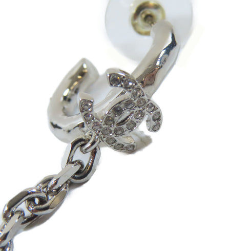 CHANEL CC Pierced Earrings With Ear Cuffs Metal Crystal Silver