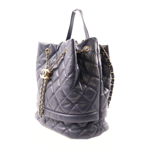 CHANEL CC GHW Bucket Bag 2 Way Shoulder Bag Handbag AS0895 Calfskin Leather Navy