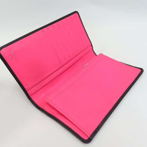 CHANEL Quilted CC SHW Cambon Long Wallet Calfskin Leather Black/Pink