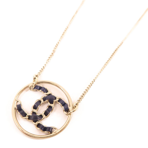 CHANEL CC Necklace Metal Leather Gold Black