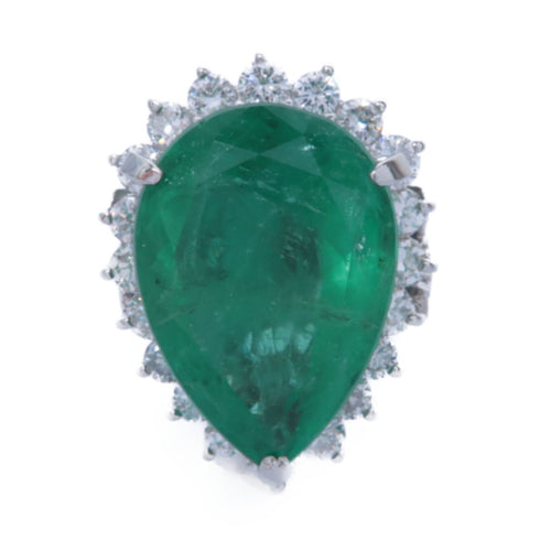 FINE JEWELRY 23.613ct Emerald 3.96 Diamond Ring PT900 Platinum Used...