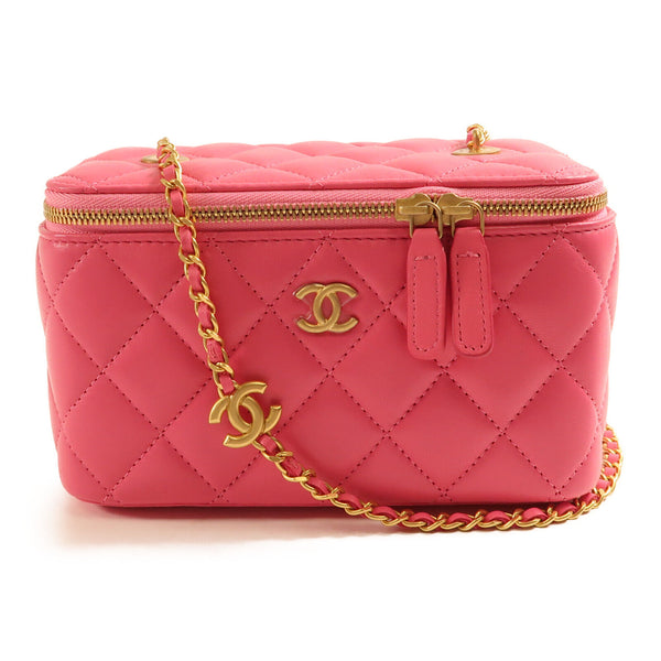 CHANEL CC GHW Vanity Case Chain Shoulder Bag Lambskin Leather Pink