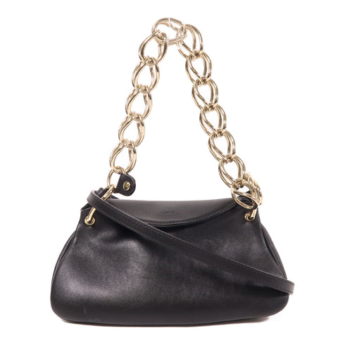 Chloe SHW 2 Way Chain Shoulder Bag Calfskin Leather Black