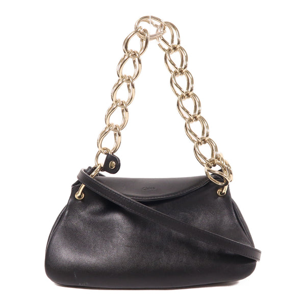 Chloe SHW 2 Way Chain Shoulder Bag Calfskin Leather Black