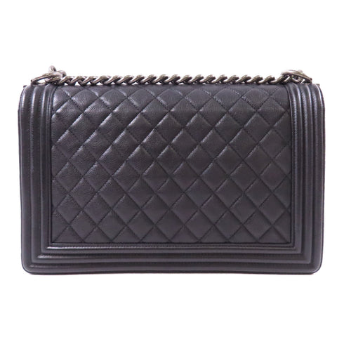 CHANEL CC SHW Boy 28 Chain Shoulder Bag Calfskin Leather Black