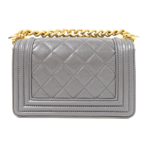 CHANEL Quilted CC GHW Mini Boy Chain Shoulder Bag Leather Grey