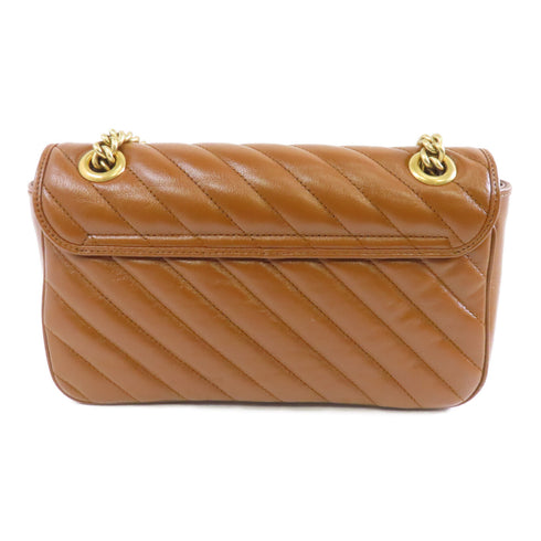 GUCCI GHW GG Marmont Chain Shoulder Bag 443497 Calfskin Leather Brown