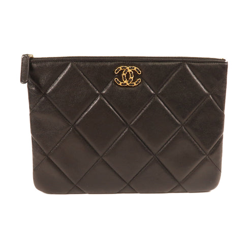 CHANEL CC GHW Clutch Lambskin Leather AP0952 Black