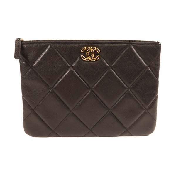 CHANEL CC GHW Clutch Lambskin Leather AP0952 Black