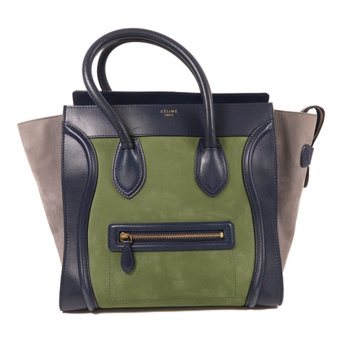 CELINE GHW Micro Luggage Hand Bag Calfskin Leather Blue/Grey/Green