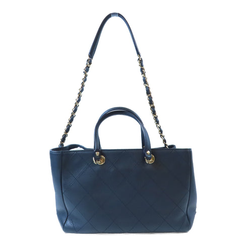 CHANEL Quilted CC SHW Totebag 2 Way Shoulder Bag AS0355 Calfskin Leather Navy