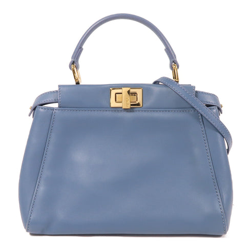 FENDI GHW Peekaboo Mini 2 Way Shoulder Bag 8BN244 Calfskin Leather Blue