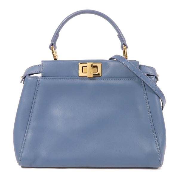 FENDI GHW Peekaboo Mini 2 Way Shoulder Bag 8BN244 Calfskin Leather Blue