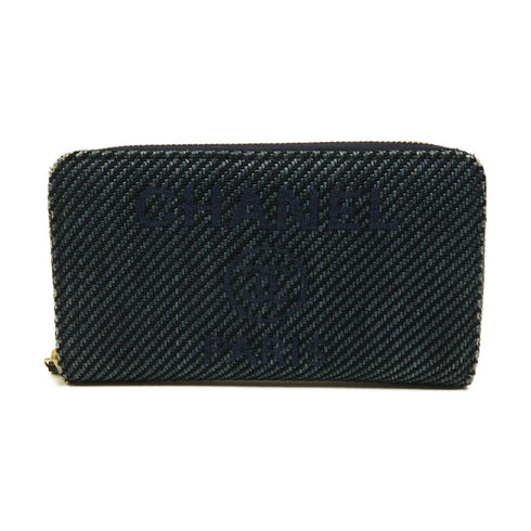 CHANEL CC GHW Deauville Small Zip Wallet Long Denim Blue