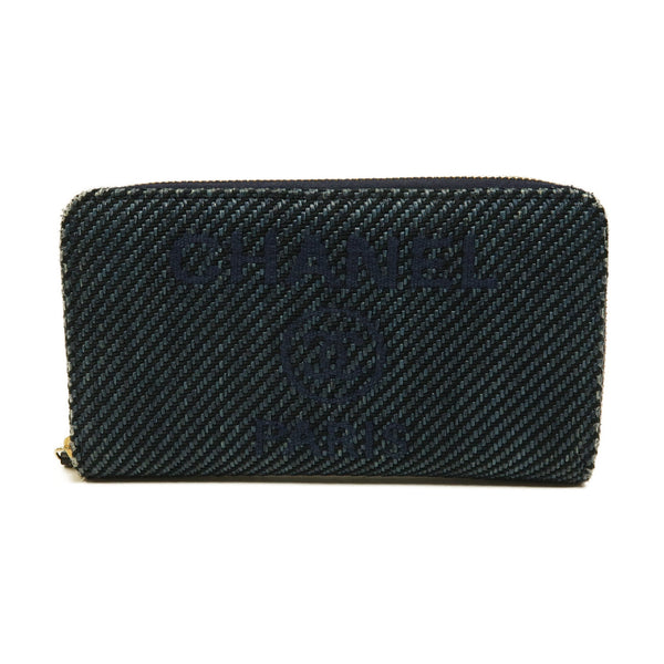 CHANEL CC GHW Deauville Small Zip Wallet Long Denim Blue