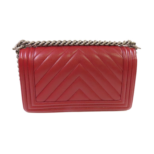 CHANEL Quilted CC SHW Boy Chanel 25 Chain Shoulder Bag Caviar Skin Leather Red