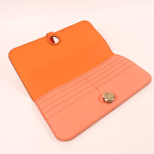 HERMES PHW Dogon MM Long Wallet Clemence Leather Orange