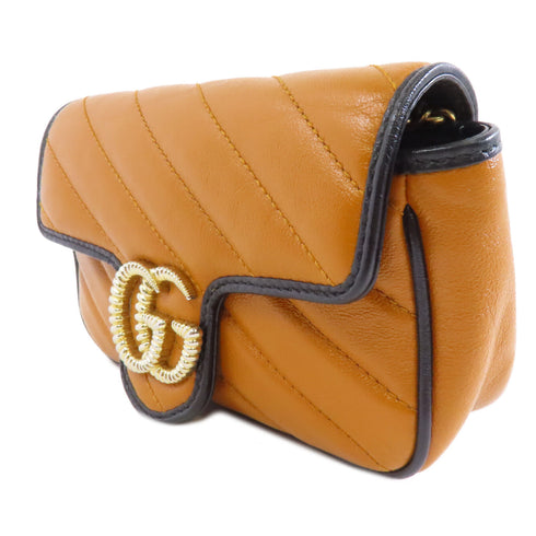 GUCCI GHW GG Marmont Chain Shoulder Bag 574969 Calfskin Leather Brown