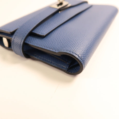 HERMES PHW Kelly Short Wallet Veau Epsom Leather Bleu Paon