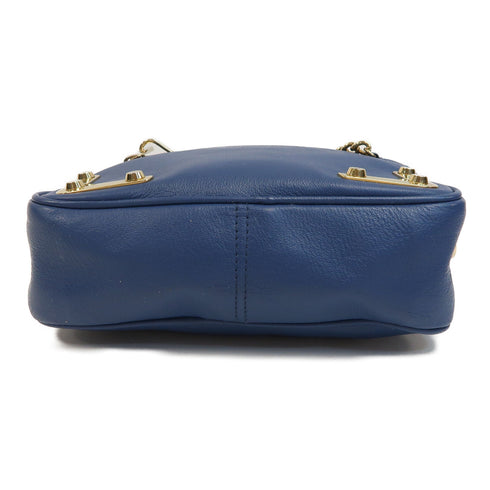 Furla GHW Shoulder Bag Calfskin Leather Blue