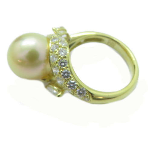 FINE JEWELRY 11.4mm Pearl 0.29ct Diamond Ring 18K Yellow Gold US#6.5