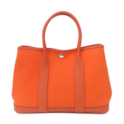 HERMES PHW Garden Party TPM Tote Shoulder Bag Canvas Flame orange