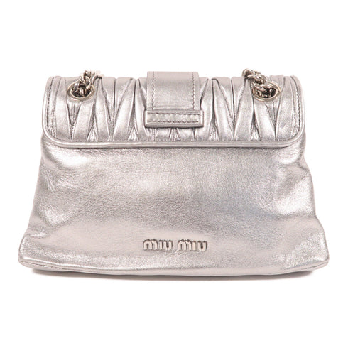 Miu Miu SHW Chain Shoulder Bag Calfskin Leather Silver