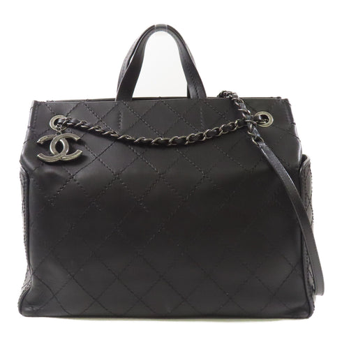 CHANEL CC SHW Chain 2 Way Shoulder Bag Calfskin Leather Black