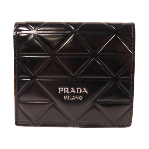 PRADA Brushed Wallet Fold Wallet Leather Black