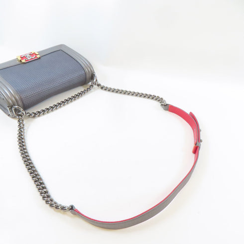 CHANEL Quilted CC SHW Boy Chanel Chain Shoulder Bag A67086 Lambskin Leather Gray