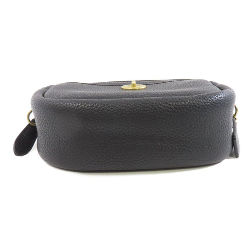 COACH GHW Shoulder Bag Calfskin Leather Black