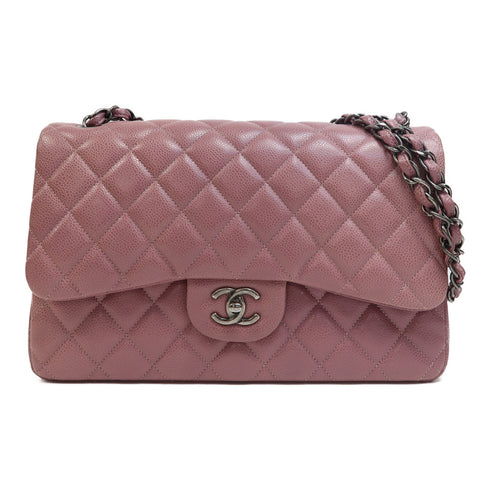 CHANEL Quilted CC Classic Double Flap Bag Jumbo Shoulder Bag A58600 Caviar Purple