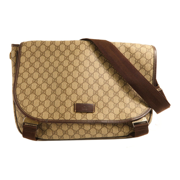 GUCCI GG GHW Messenger Bag Shoulder Bag Coated Canvas 201725 Beige