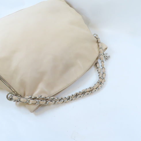 CHANEL CC SHW Shoulder Bag Lambskin Leather Beige