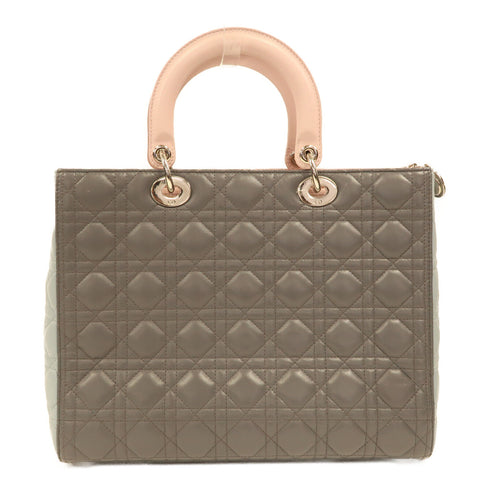 Christian Dior CD SHW Lady Dior Large 2 Way Bag Handbag Lambskin Pink/Grey