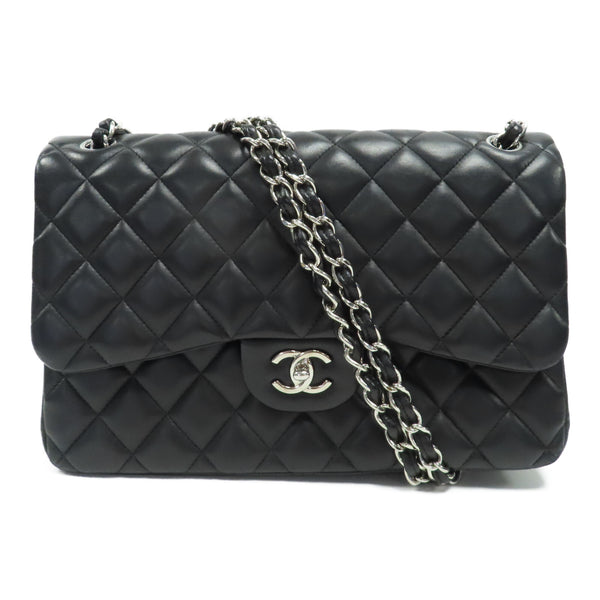 CHANEL Quilted CC SHW Classic Jumbo Chain Shoulder Bag Lambskin Leather Black v1