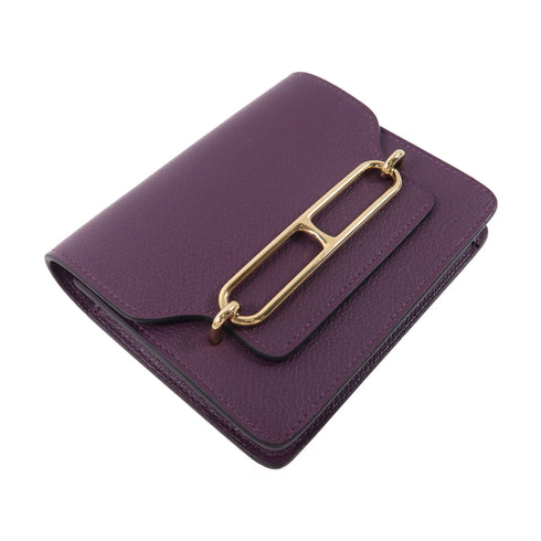HERMES GHW Rouis Slim Wallet Evercolor Leather Stamp U Cassis Purple