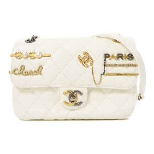 CHANEL Quilted CC GHW SHW Flap Bag 2022 Chain Shoulder Lambskin Leather White