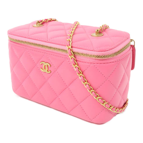 CHANEL Quilted CC GHW Box Chain Shoulder Bag Lambskin Leather Pink