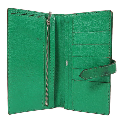 HERMES PHW Bearn Soufflet Wallet 039078CC Chevre Leather Green