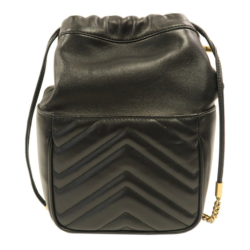 GUCCI Herringbone GG GHW Bucket Bag Shoulder Bag 746433 Calfskin Leather Black