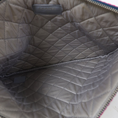 CHANEL Quilted CC SHW Clutch Bag Pouch Canvas Blue