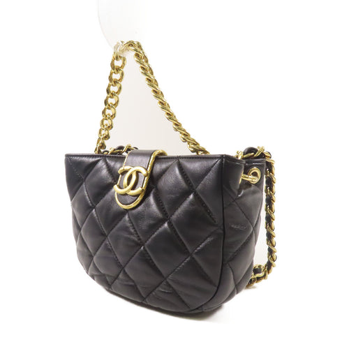 CHANEL CC GHW Chain Shoulder Bag Lambskin Leather Black v5