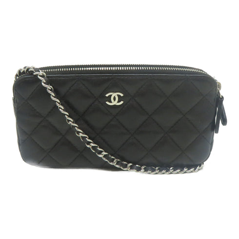 CHANEL Quilted CC SHW Chain Shoulder Bag Lambskin Leather Black v3
