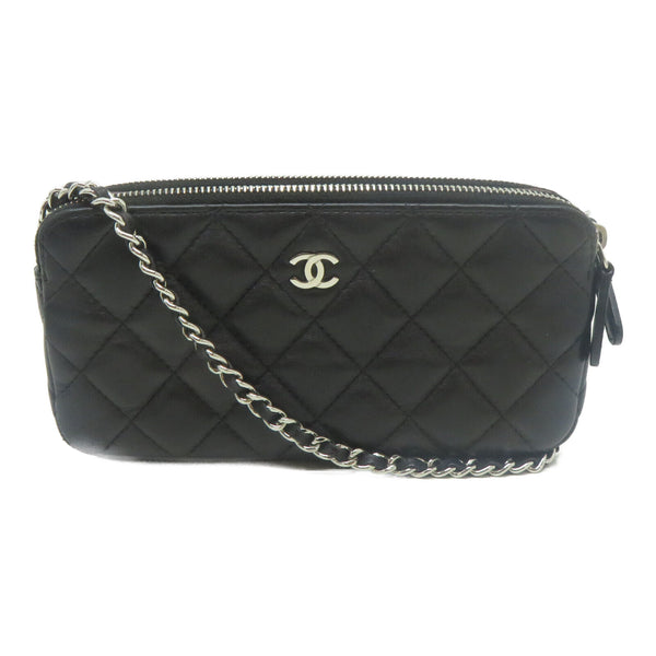 CHANEL Quilted CC SHW Chain Shoulder Bag Lambskin Leather Black v3