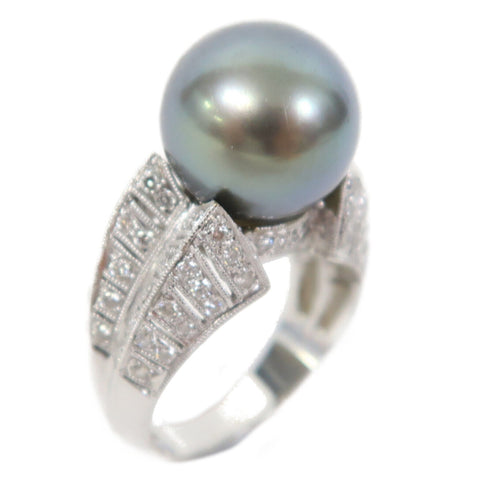 FINE JEWELRY Diamond Pearl Ring 18K White Gold US#6