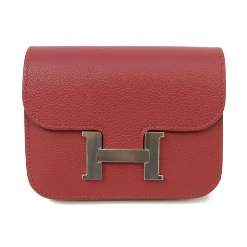 HERMES PHW Constance Slim Pouch Wallet Evercolor Leather Rouge Grenat Red