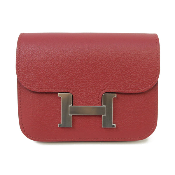 HERMES PHW Constance Slim Pouch Wallet Evercolor Leather Rouge Grenat Red