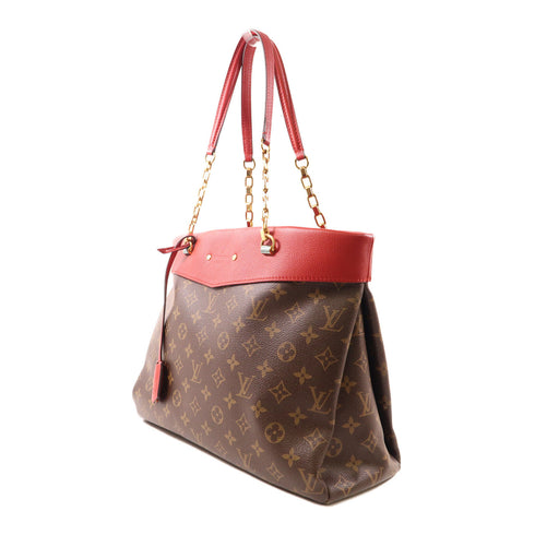 LOUIS VUITTON LV GHW Pallas Shopper Shoulder Bag Monogram Brown/Red M51197